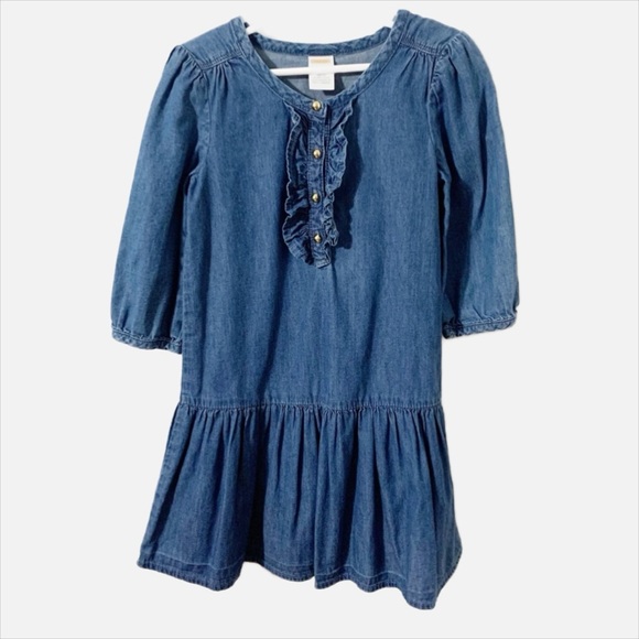 Gymboree Denim Jean Dress Ruffles at Neckline and Hem Gathering at Shoulders 💙 - Picture 1 of 9
